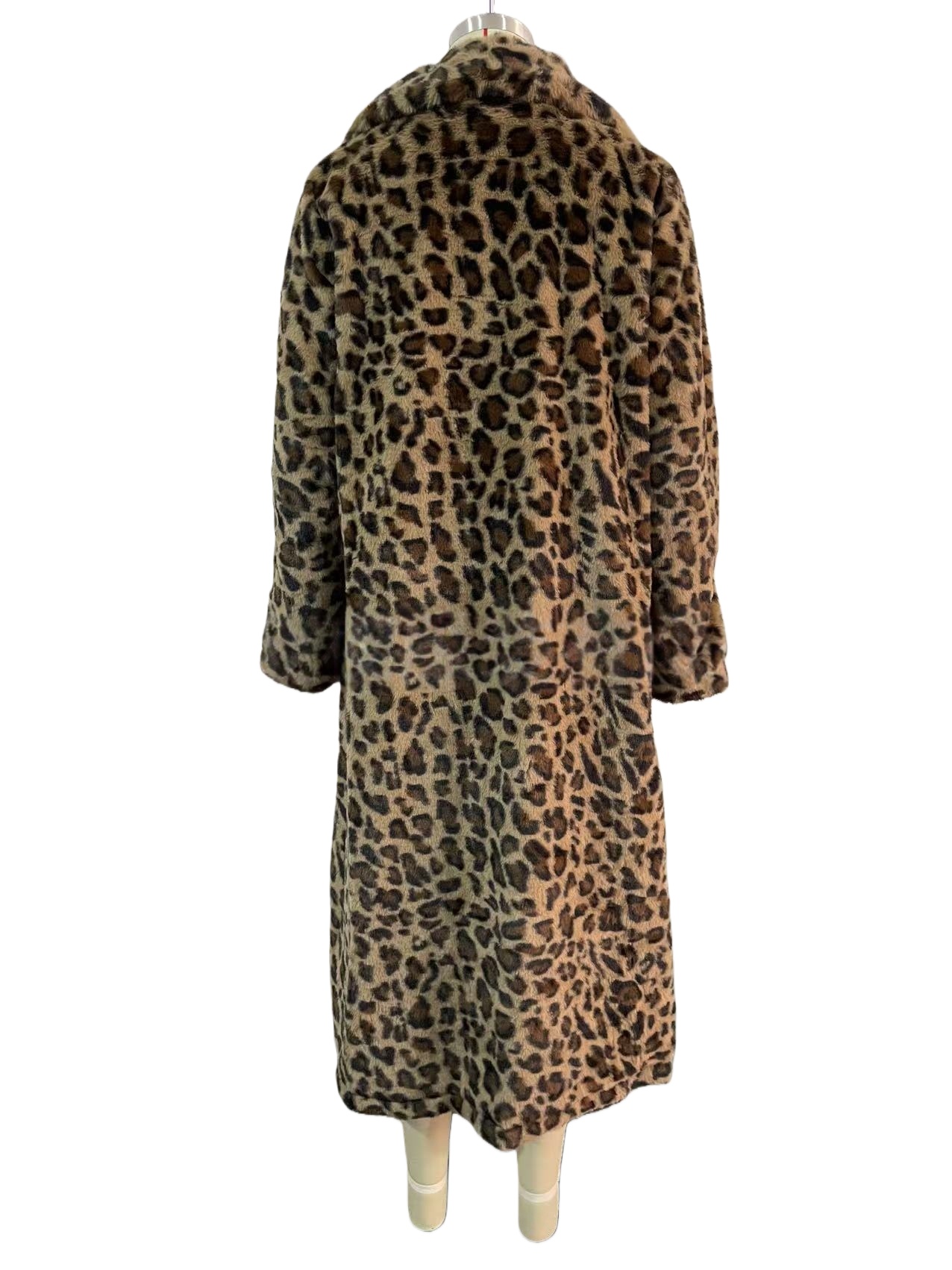 Elegant Leopard Fur Long Coat Winter Loose Fur Overcoat Thick Warm Plush Jacket